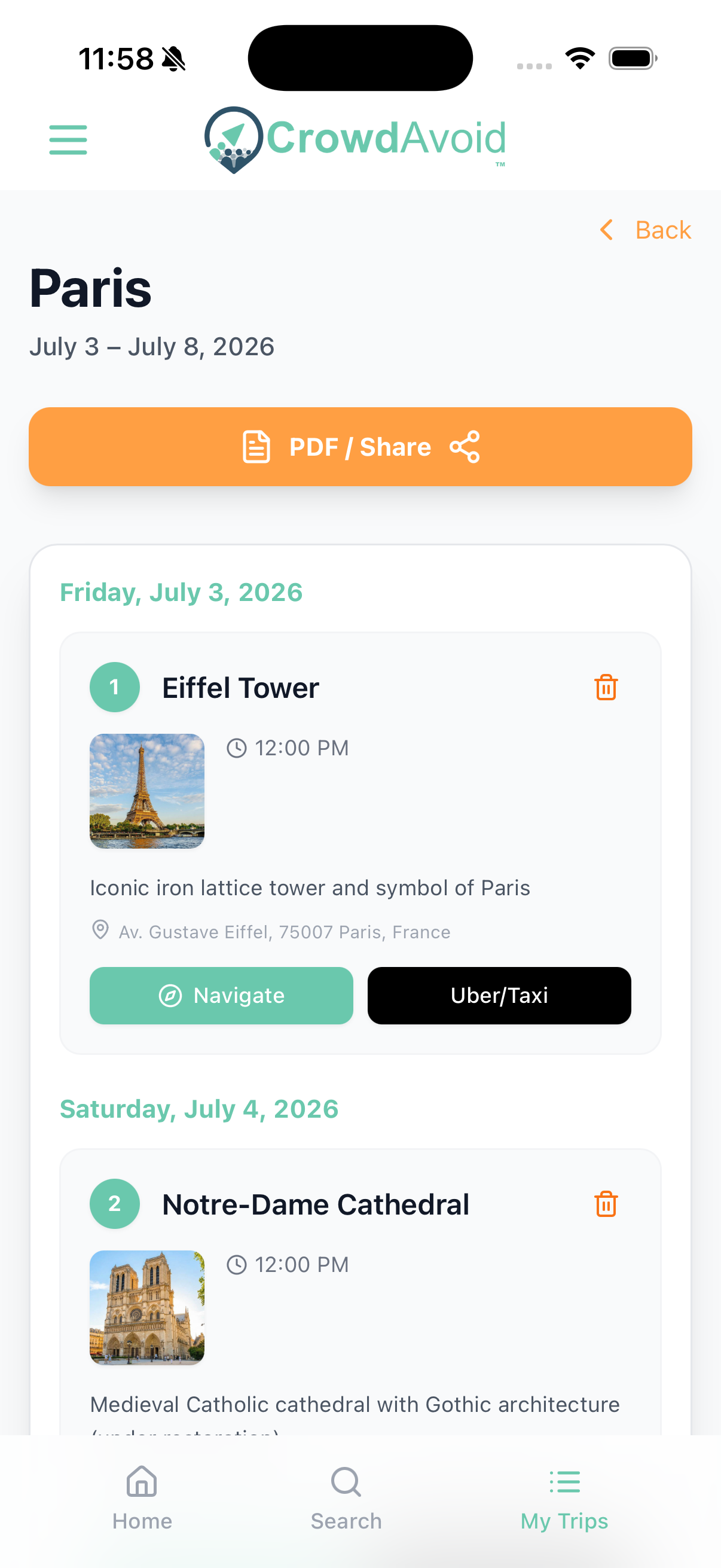 CrowdAvoid itinerary planner