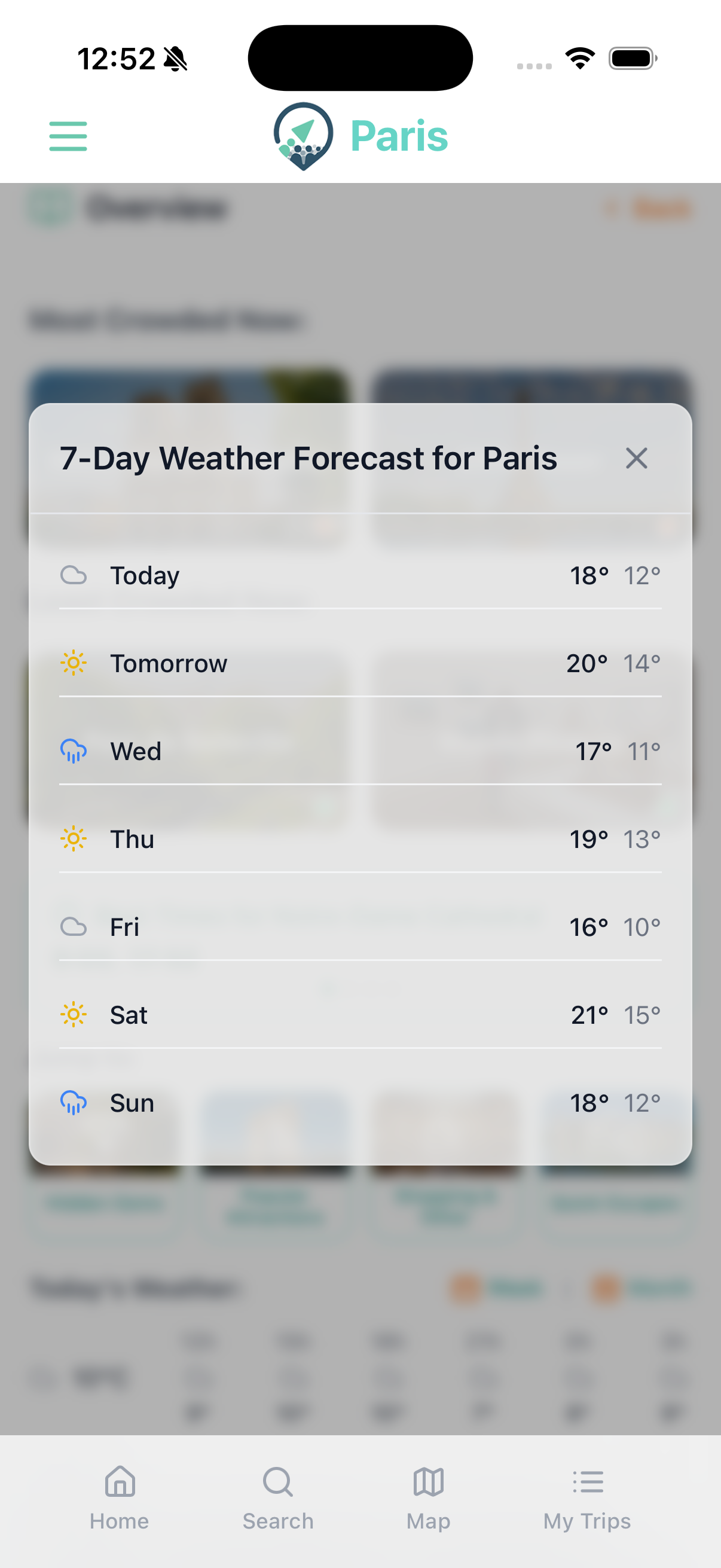 CrowdAvoid weather forecast for trip planning